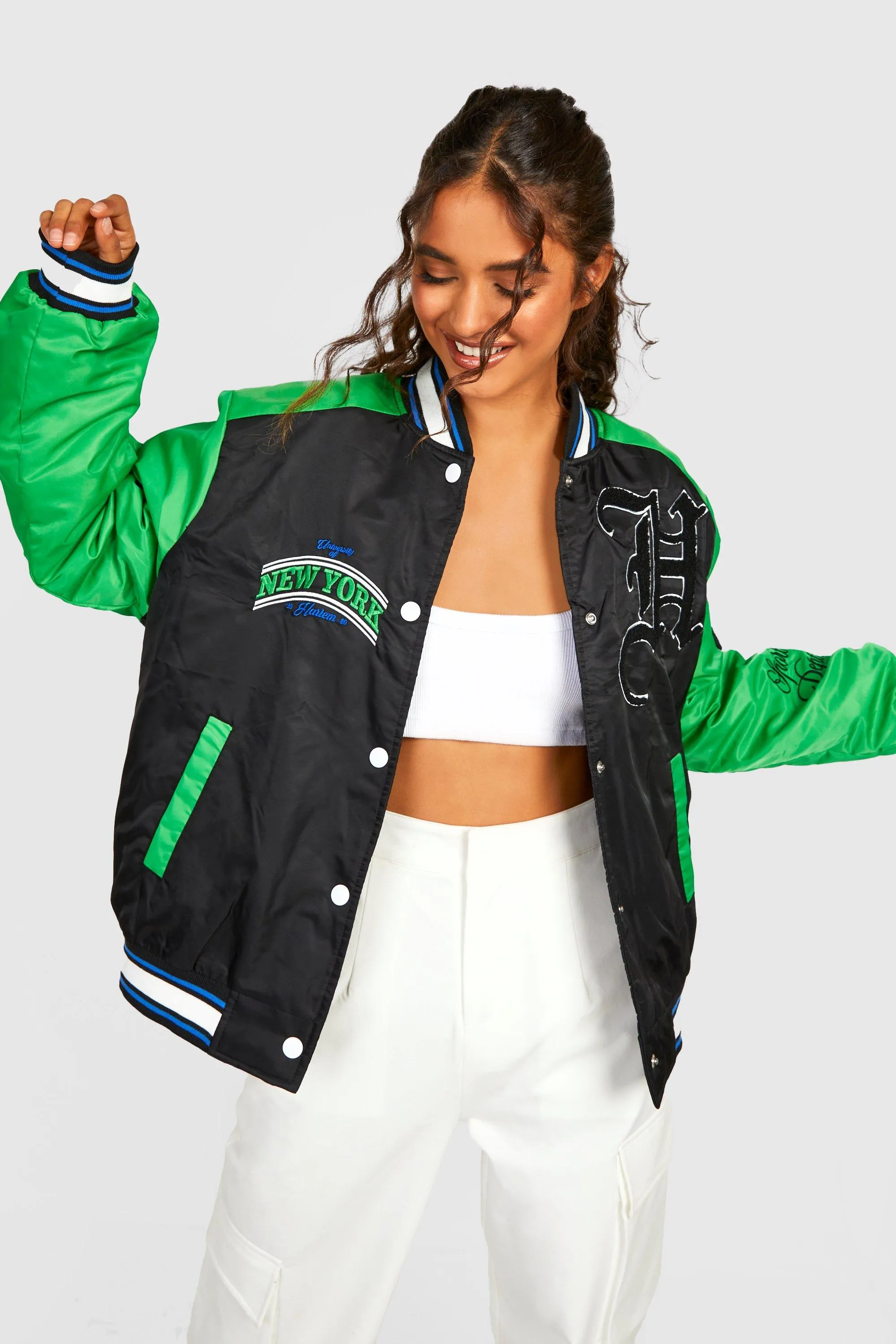 Color Block Patch Detail Varsity Bomber