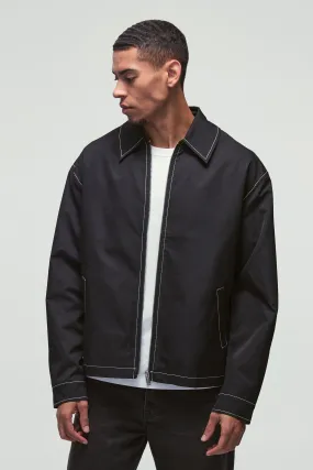 Contrast Stitch MAN Tab Bomber Jacket in Black