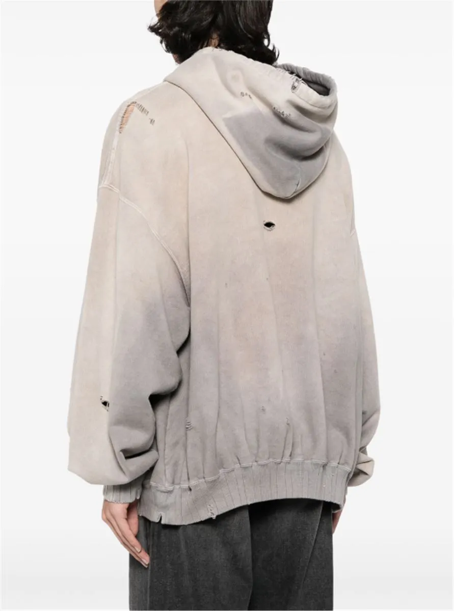 DISTRESSED-EFFECT COTTON HOODIE