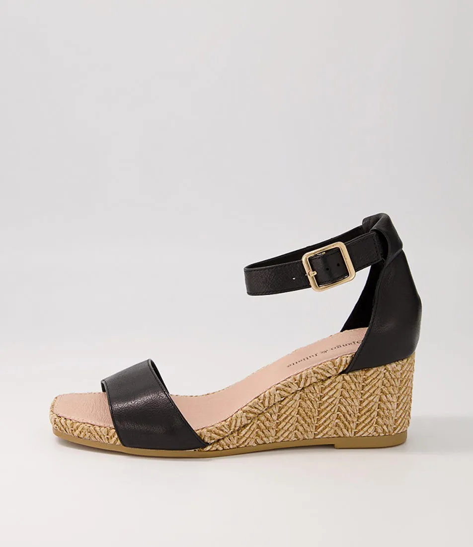 DJANGO & JULIETTE Woolysa Black Tan Leather Syn Raffia Sandals