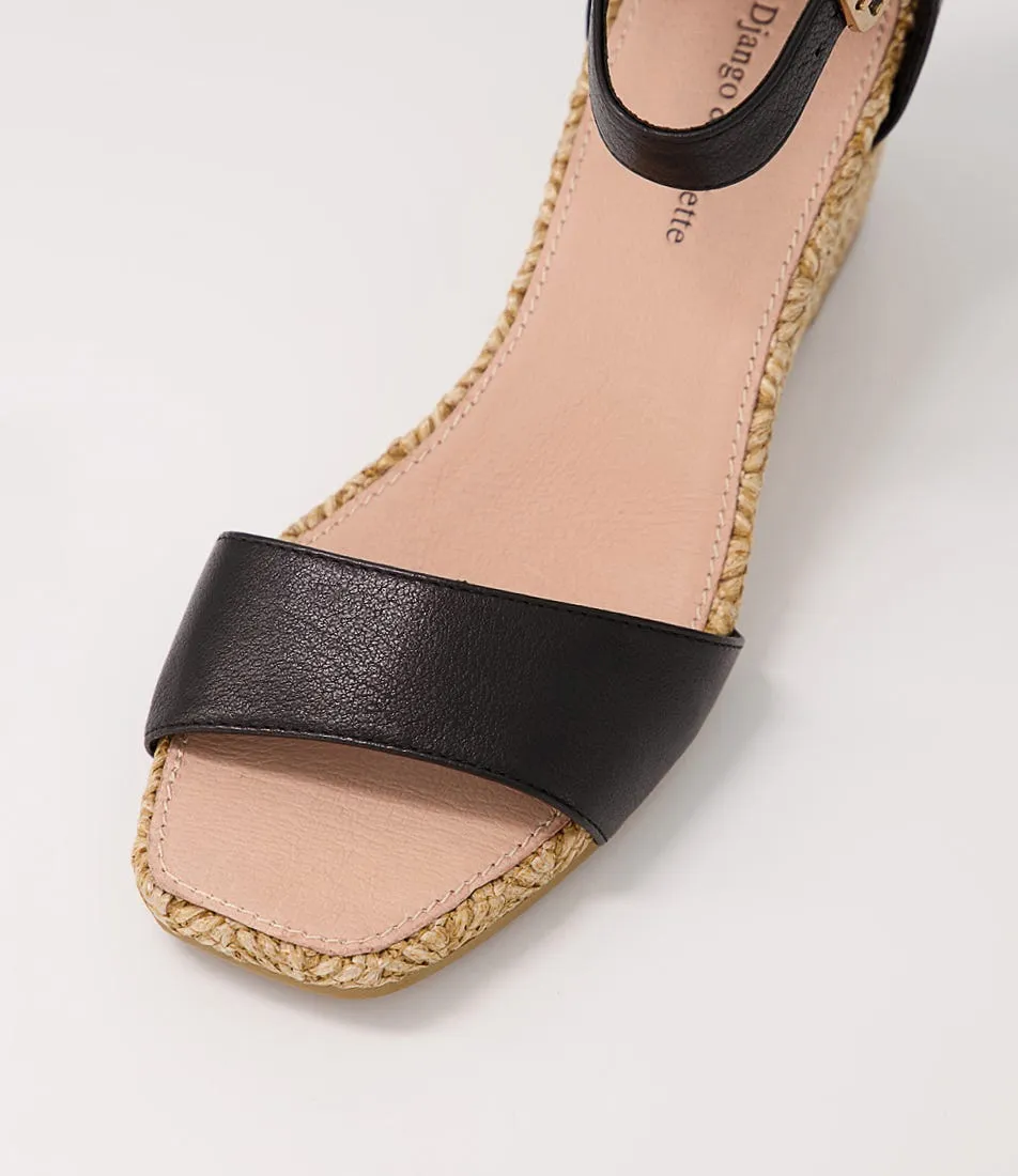 DJANGO & JULIETTE Woolysa Black Tan Leather Syn Raffia Sandals