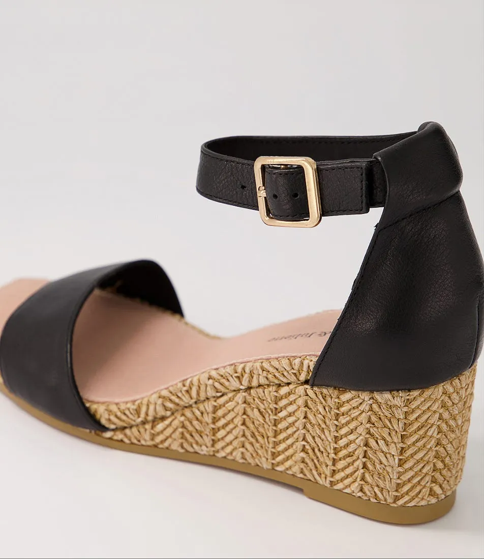 DJANGO & JULIETTE Woolysa Black Tan Leather Syn Raffia Sandals