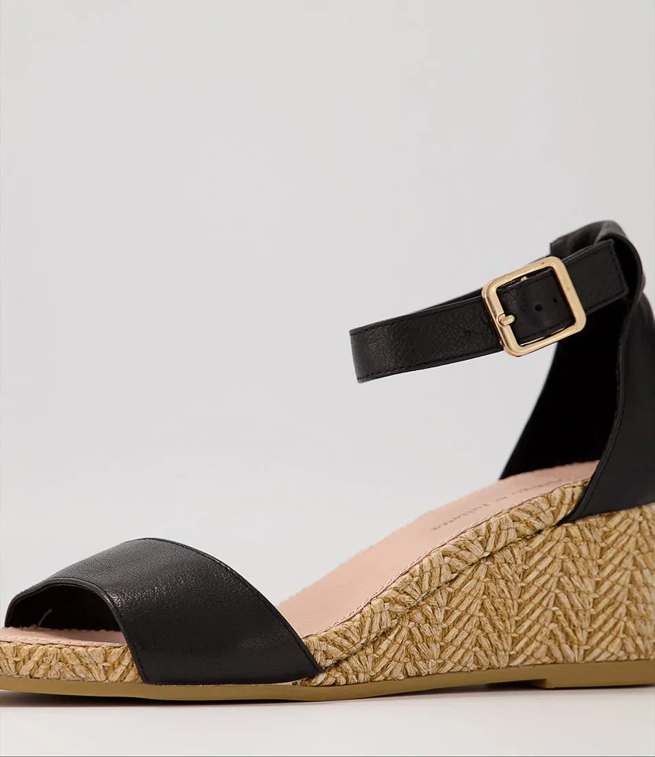 DJANGO & JULIETTE Woolysa Black Tan Leather Syn Raffia Sandals