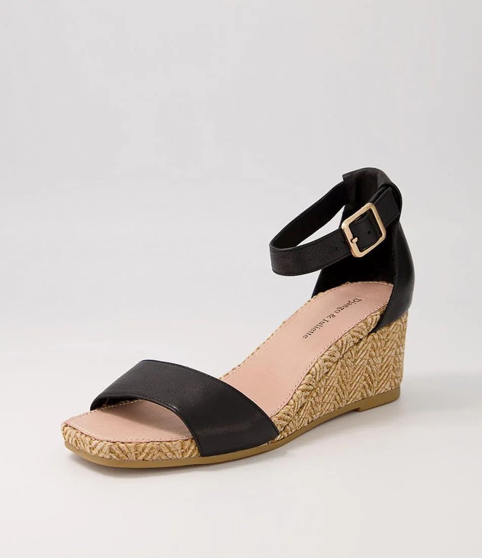 DJANGO & JULIETTE Woolysa Black Tan Leather Syn Raffia Sandals