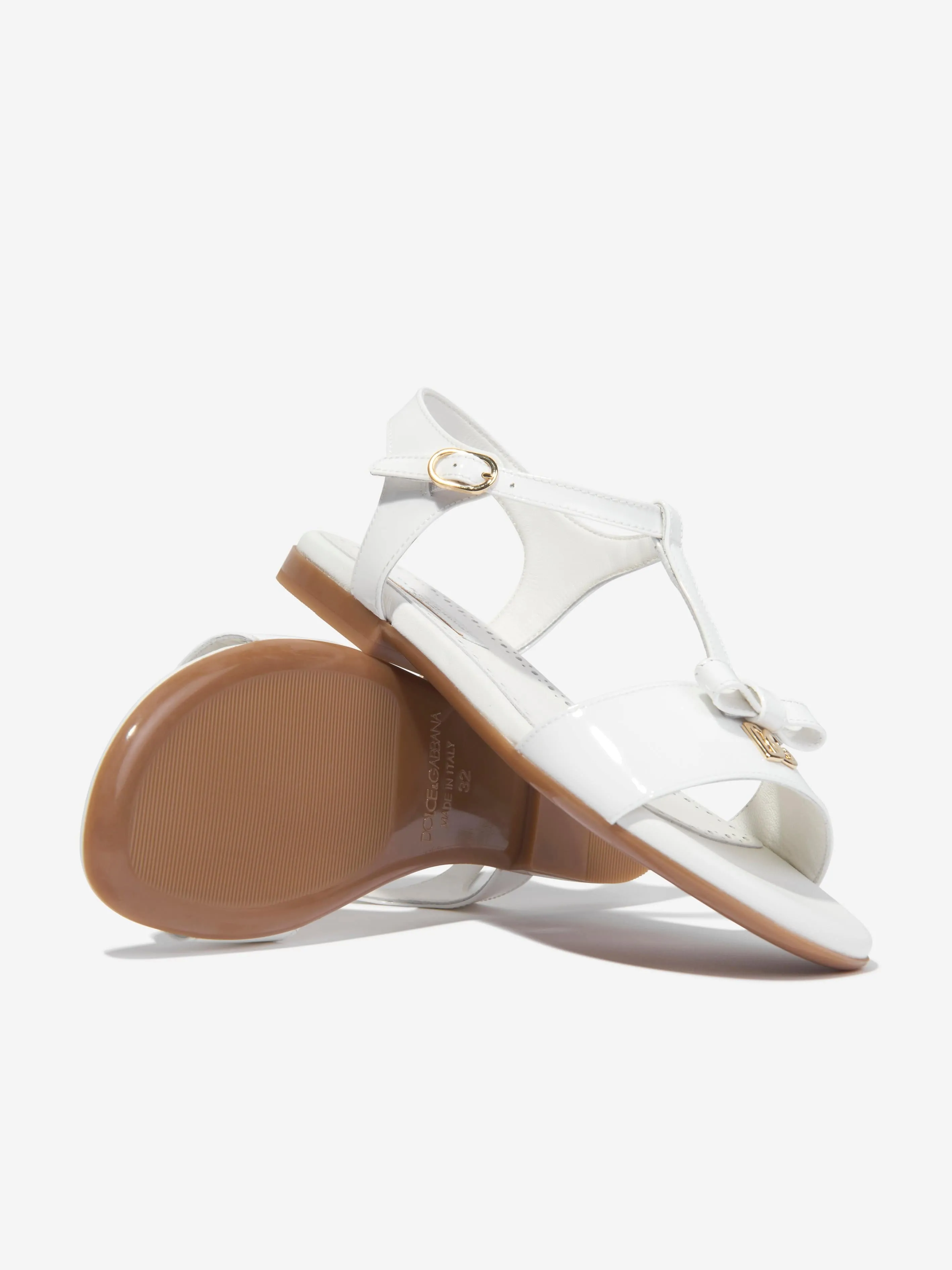 Dolce & Gabbana Girls Patent Leather Sandals in White