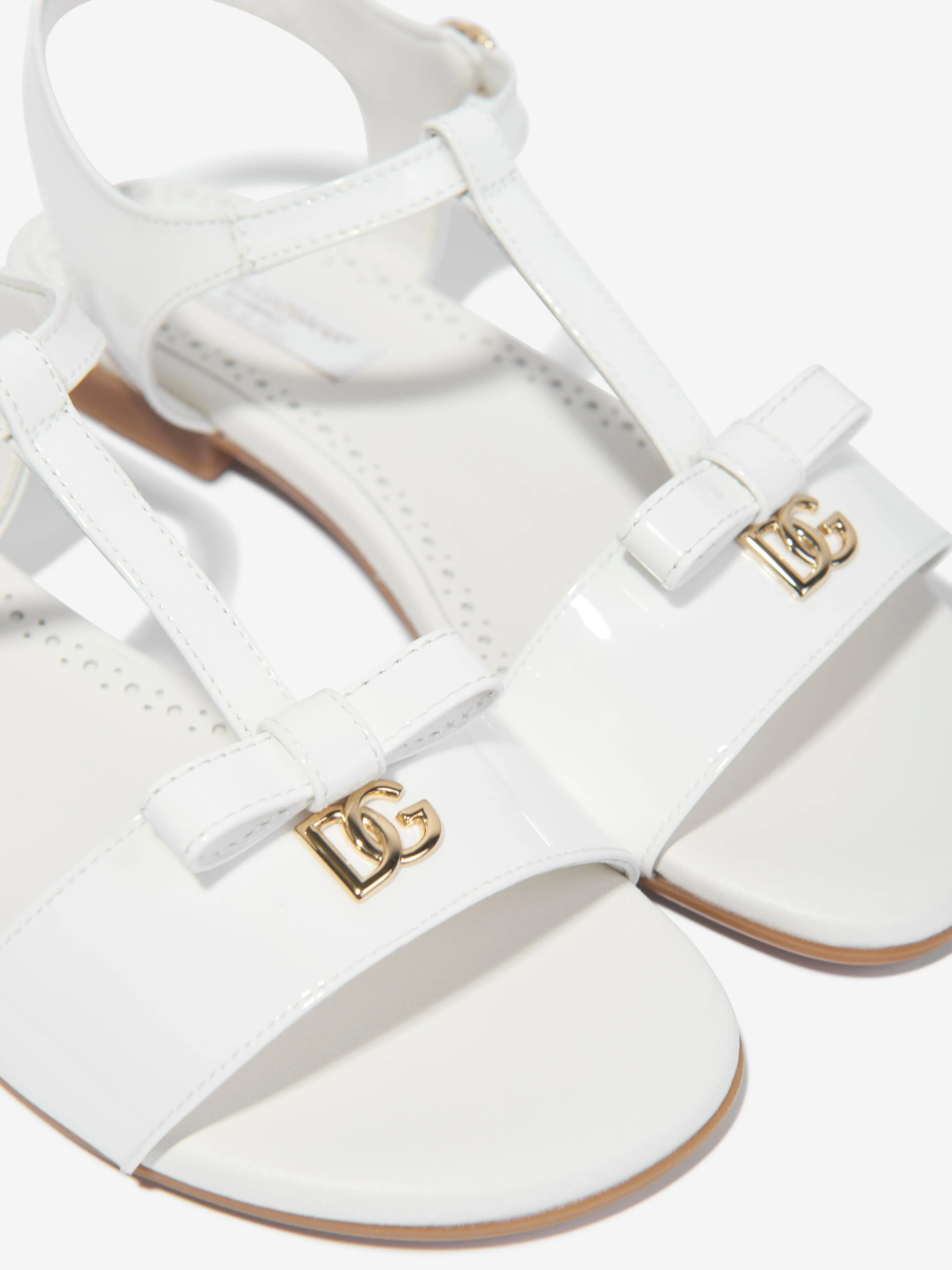 Dolce & Gabbana Girls Patent Leather Sandals in White