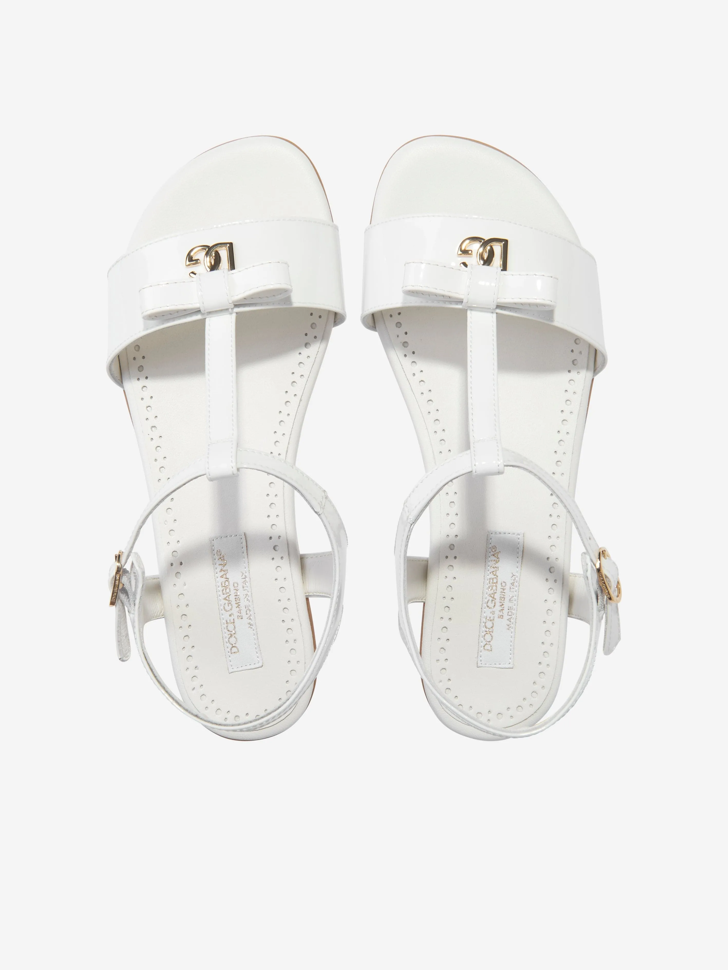 Dolce & Gabbana Girls Patent Leather Sandals in White