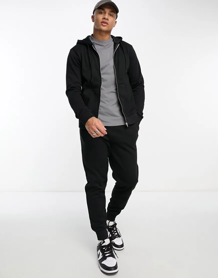 Don't Think Twice DTT full zip hoodie & jogger tracksuit set in black