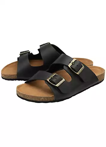 Dunlop Devi Double Strap Leather Black Footbed Sandals | Kaleidoscope