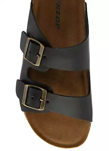 Dunlop Devi Double Strap Leather Black Footbed Sandals | Kaleidoscope