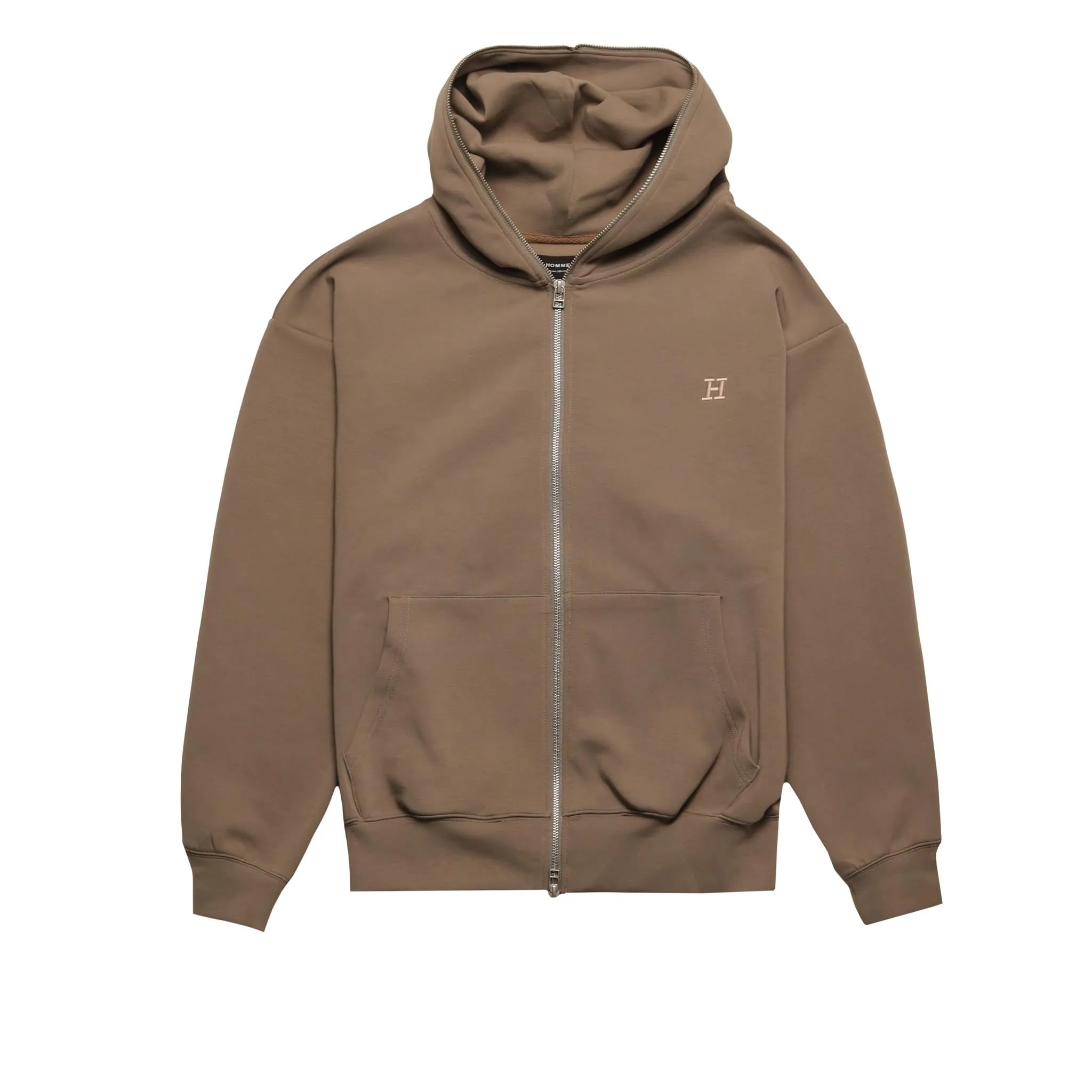 Embroidered H 2-Way Zip-Up Hoodie Hazelnut