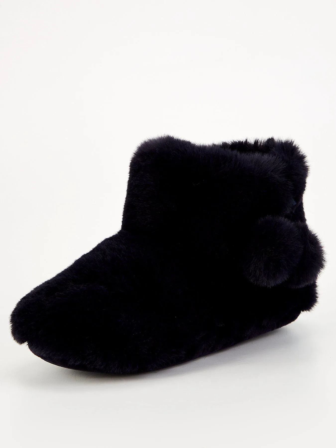 Everyday Two Tone Plush Boot Slipper With Pom Poms