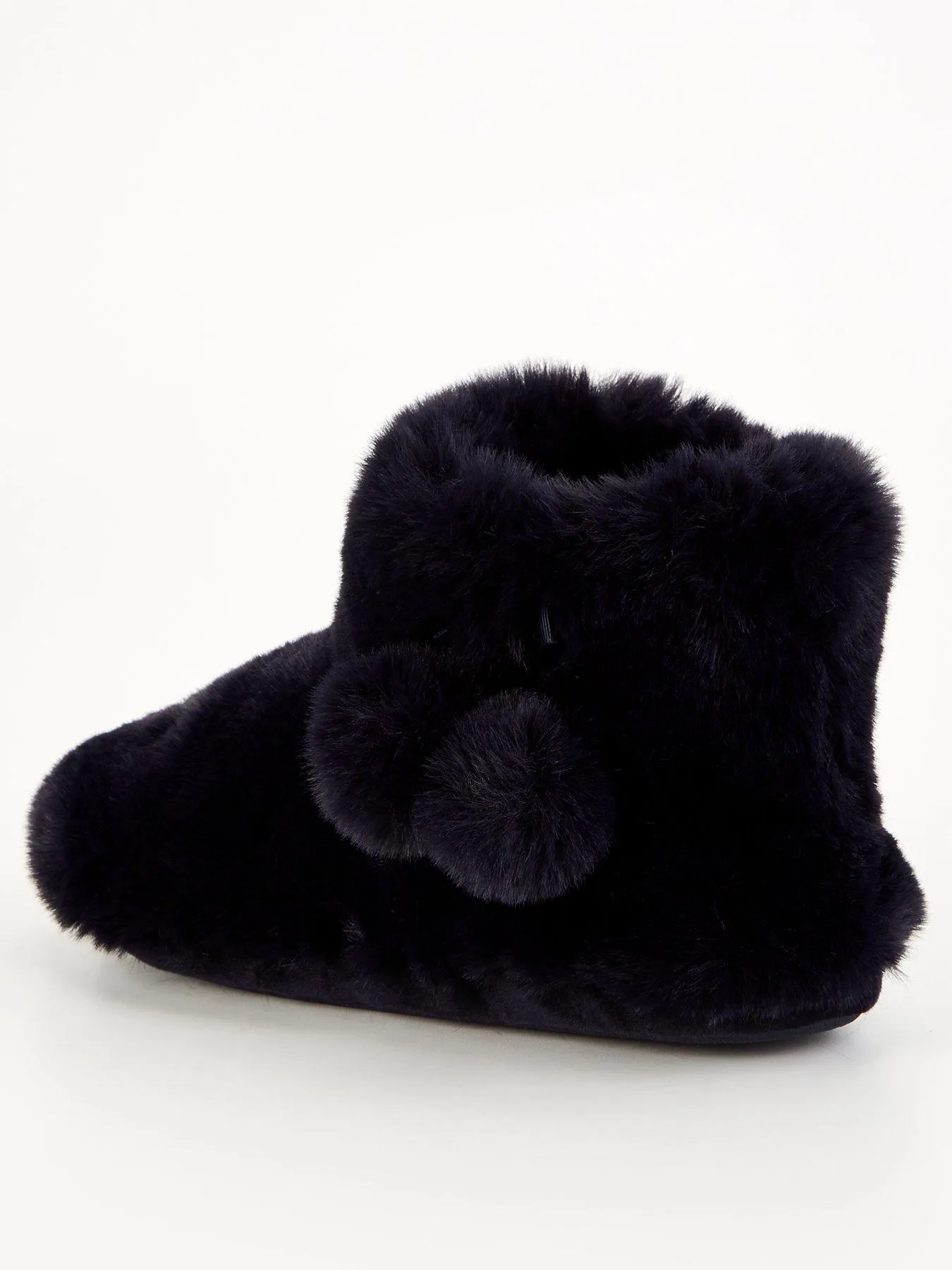 Everyday Two Tone Plush Boot Slipper With Pom Poms