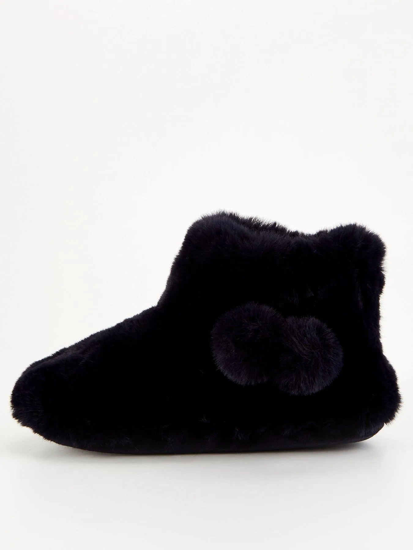 Everyday Two Tone Plush Boot Slipper With Pom Poms