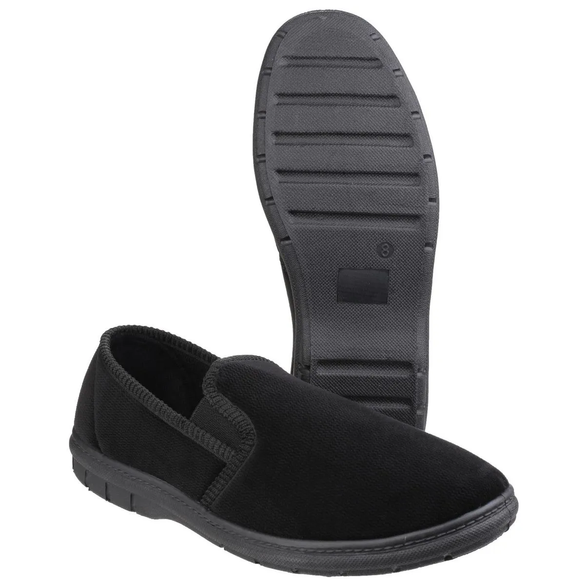 Fleet & Foster John Twin Gusset Memory Foam Slipper Black