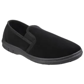 Fleet & Foster John Twin Gusset Memory Foam Slipper Black