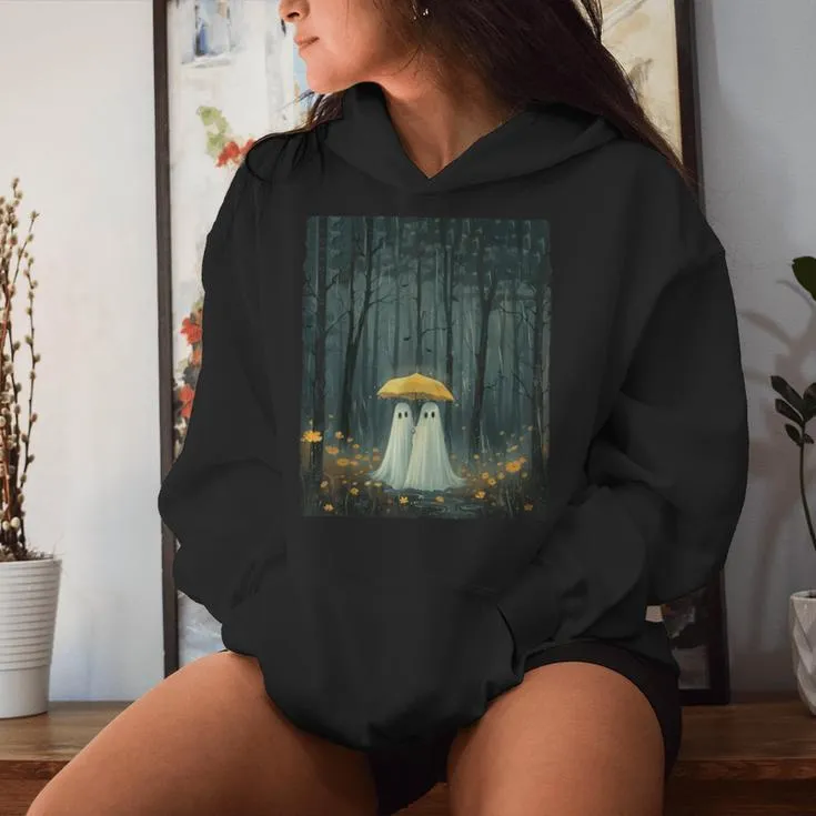 Floral Ghost Holds Umbrella Couple Spooky Season Men Women Hoodie