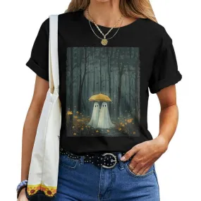 Floral Ghost Holds Umbrella Couple Spooky Season Men Women T-shirt