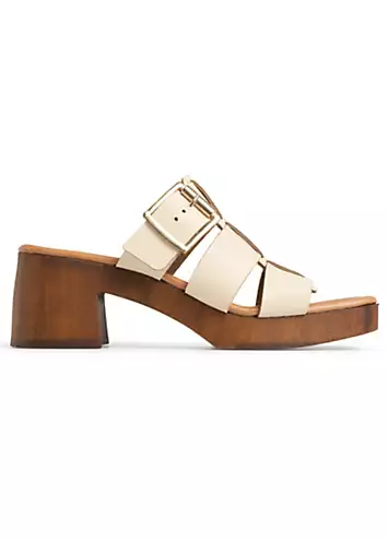 Freemans Beige Italian Leather Fisherman Mule Heeled Sandals | Grattan