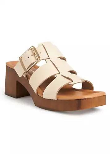 Freemans Beige Italian Leather Fisherman Mule Heeled Sandals | Grattan