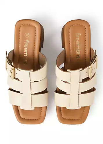 Freemans Beige Italian Leather Fisherman Mule Heeled Sandals | Grattan