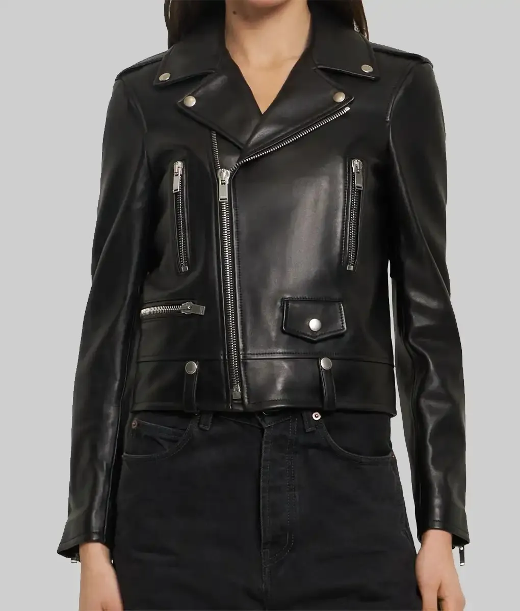 Georgina Rodriguez Black Leather Biker Jacket | TLC UK