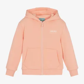 Girls Pink Cotton Hooded Zip-Up Top