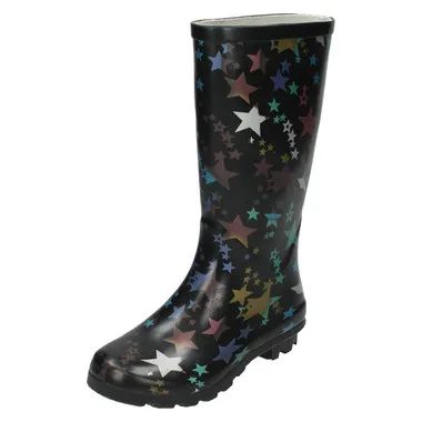 Girls Spot On Star Print Wellington Boot