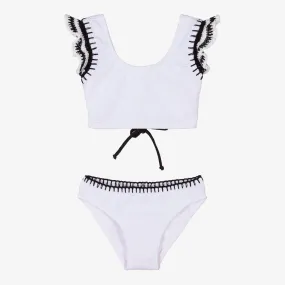 Girls White Crochet Frill Bikini (UV50)