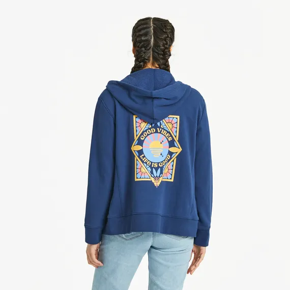 Good Vibes Floral Diamond Simply True Fleece Zip Hoodie - Darkest Blue - 115212