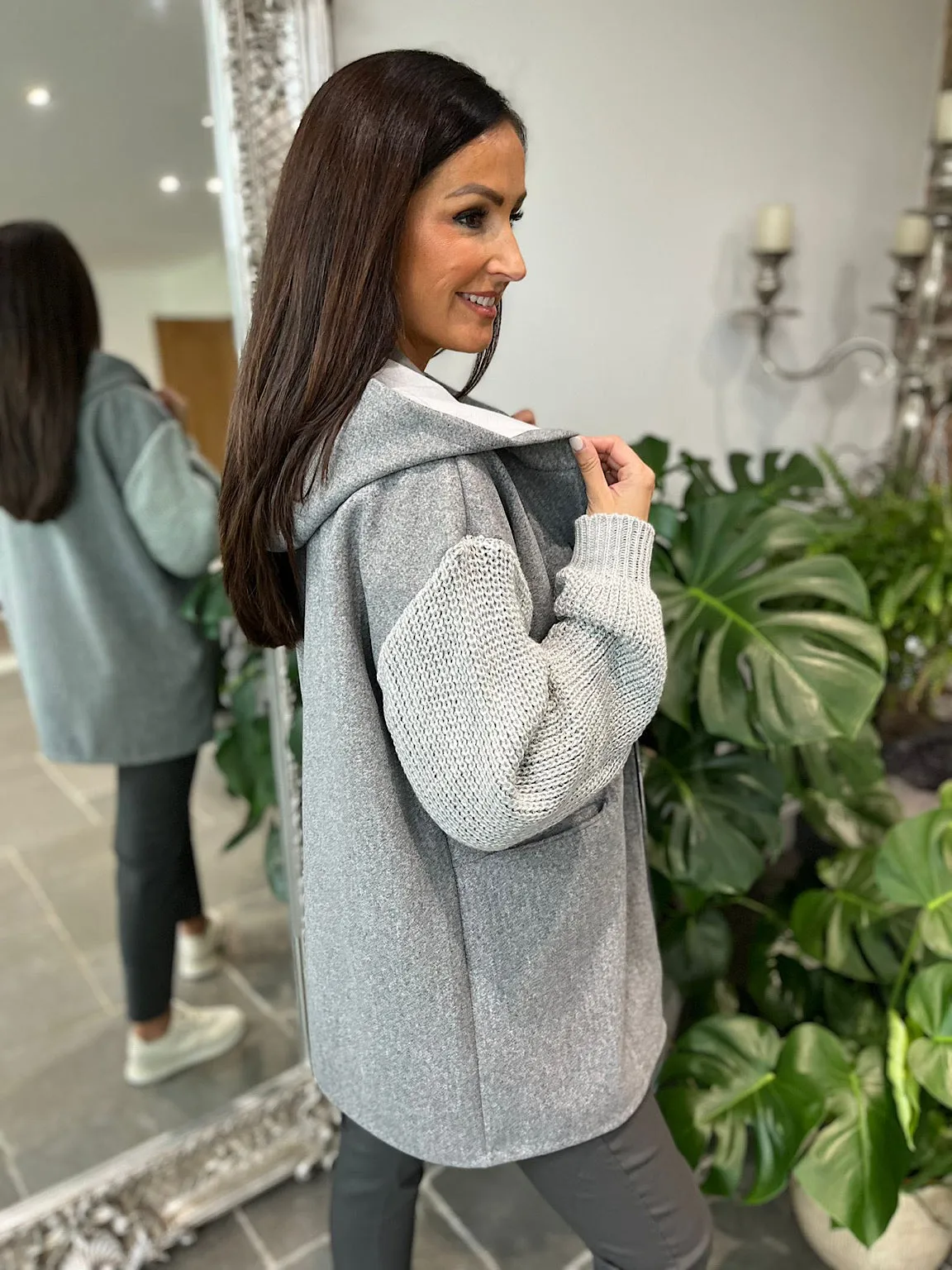 Grey Knitted Sleeve Zip Detail Jacket Georgia