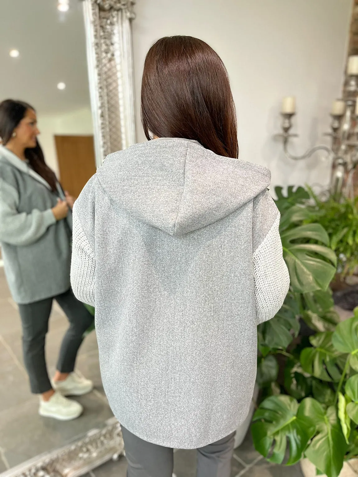 Grey Knitted Sleeve Zip Detail Jacket Georgia