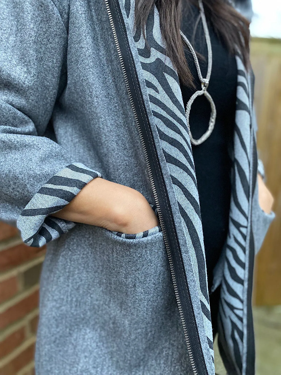 Grey Zip Detail Hooded Jacket Tamara