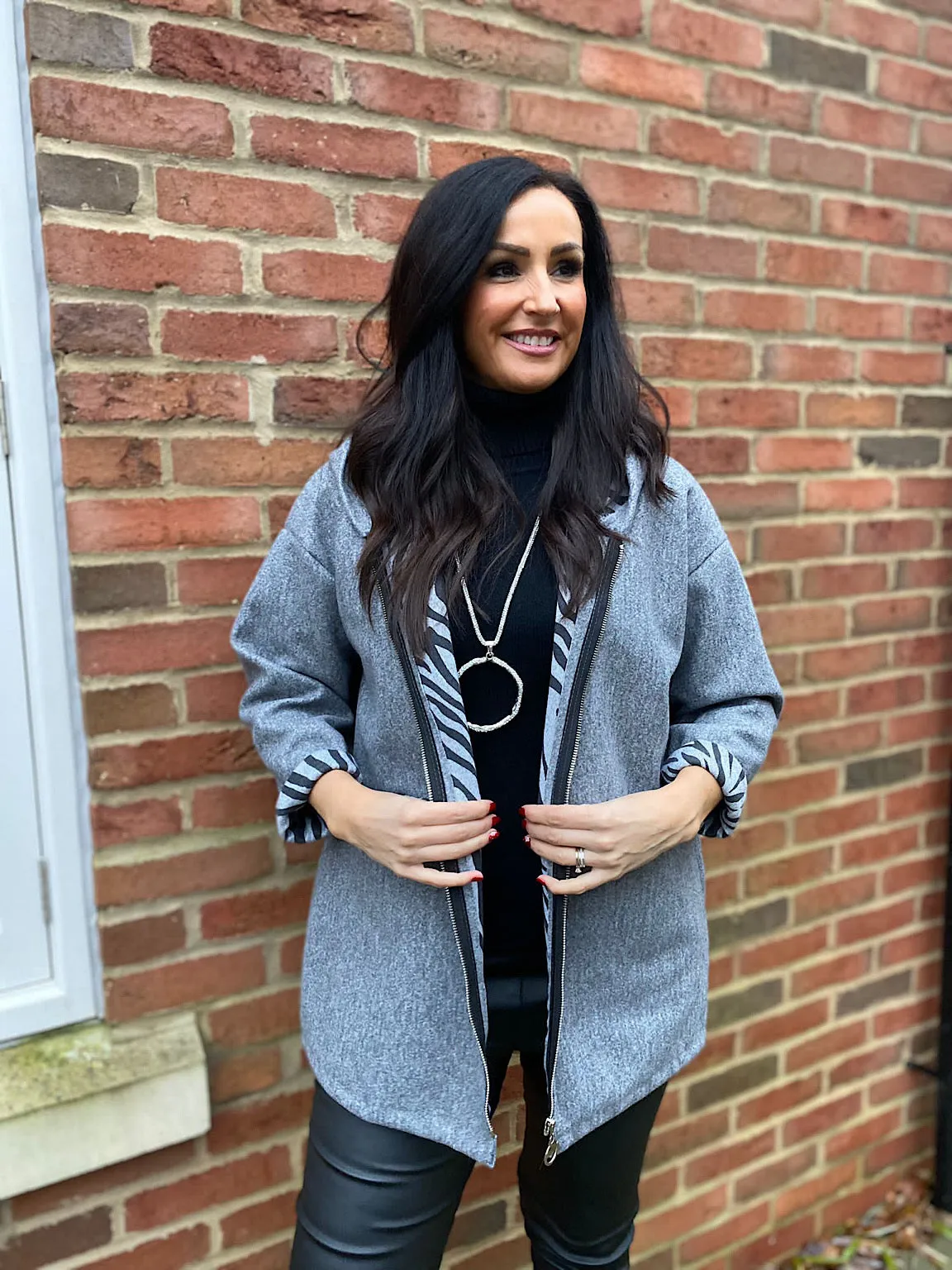 Grey Zip Detail Hooded Jacket Tamara