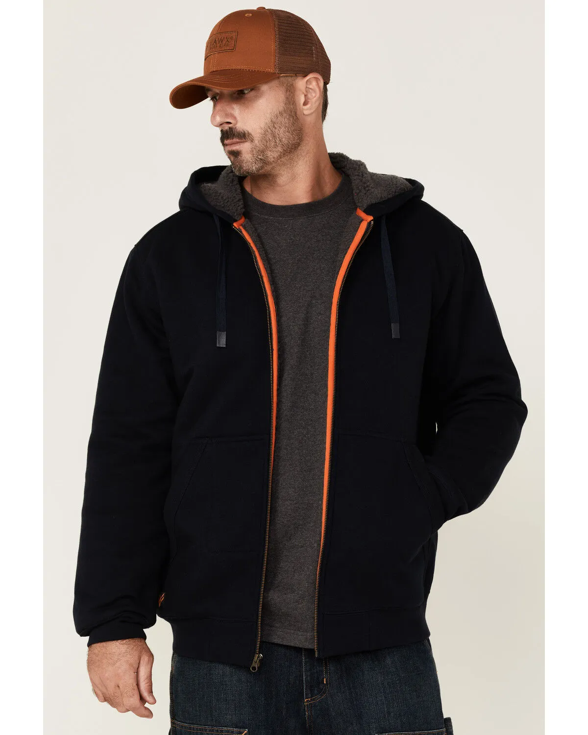 Hawx Men's Navy Sherpa Lined Zip-Front Hooded Work Jacket