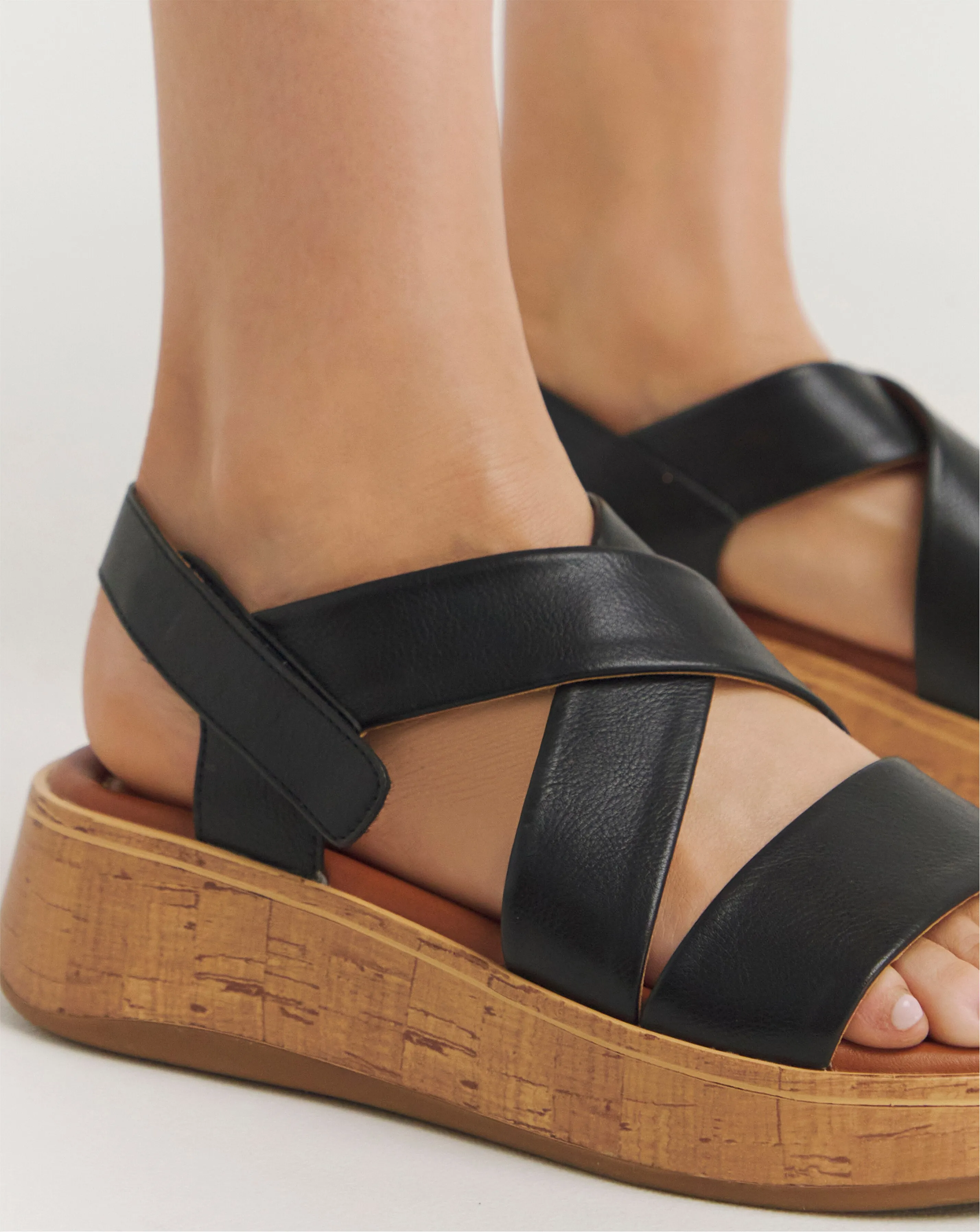 Heavenly Feet Harper Cross Strap Wedge Sandals Wide Fit