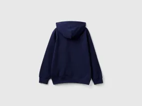 Hoodie with zip and embroidered logo - Dark Blue | Benetton