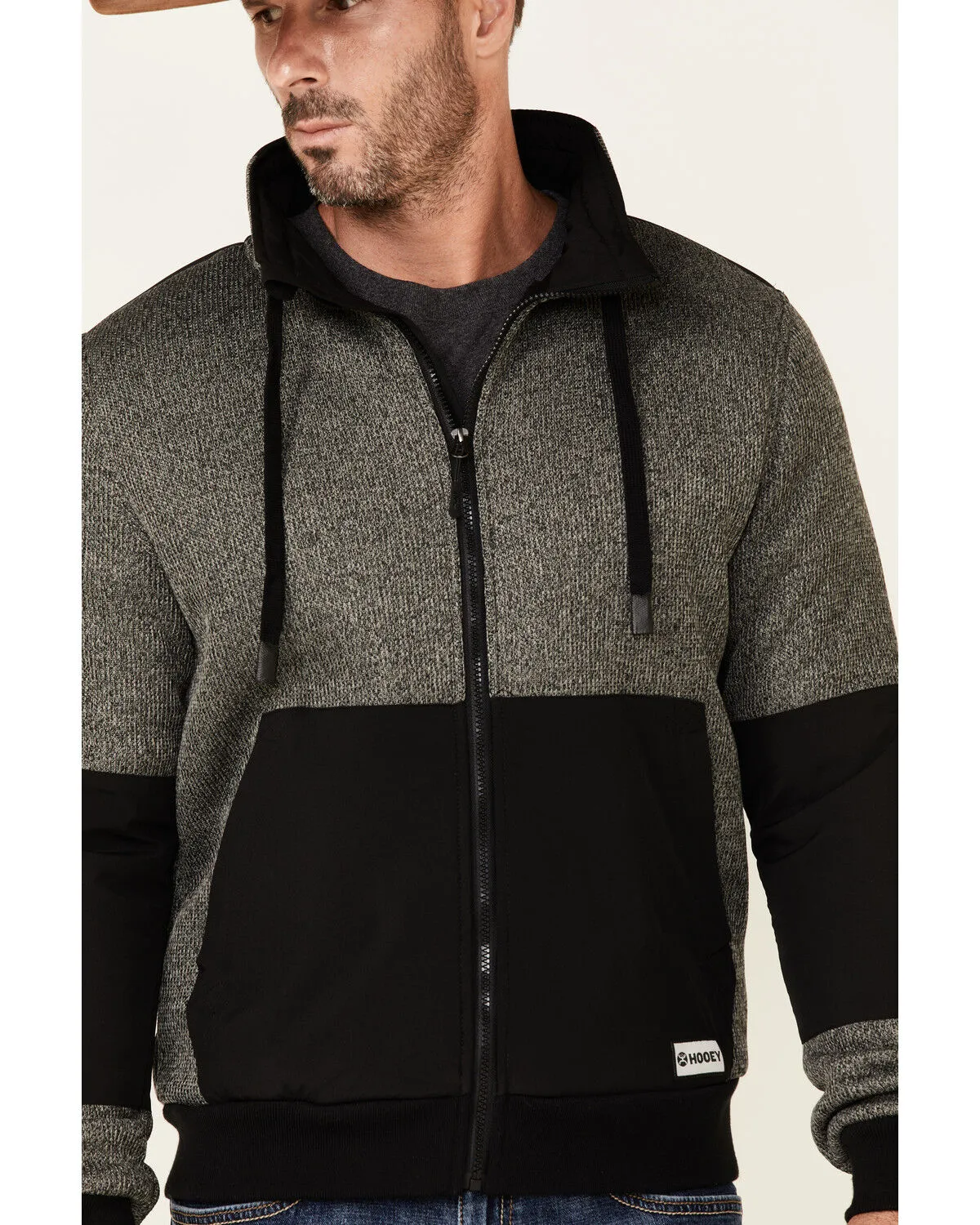 HOOey Men's Gray & Black Tech Fleece Zip-Front Jacket