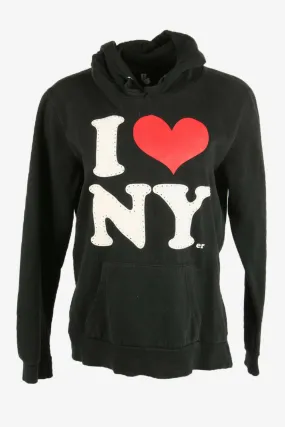 I love NY Print Hoodie Vintage Pocket Pullover 90s Black XL - Pepper Tree London