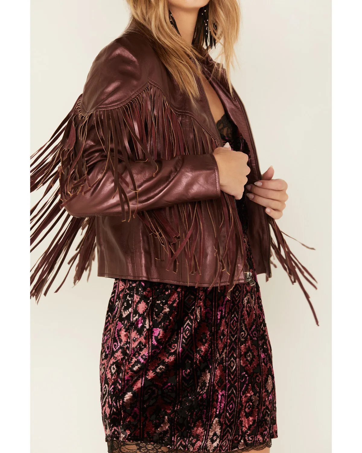 Idyllwind Women's Metallic Zip-Front Fringe Moto Jacket