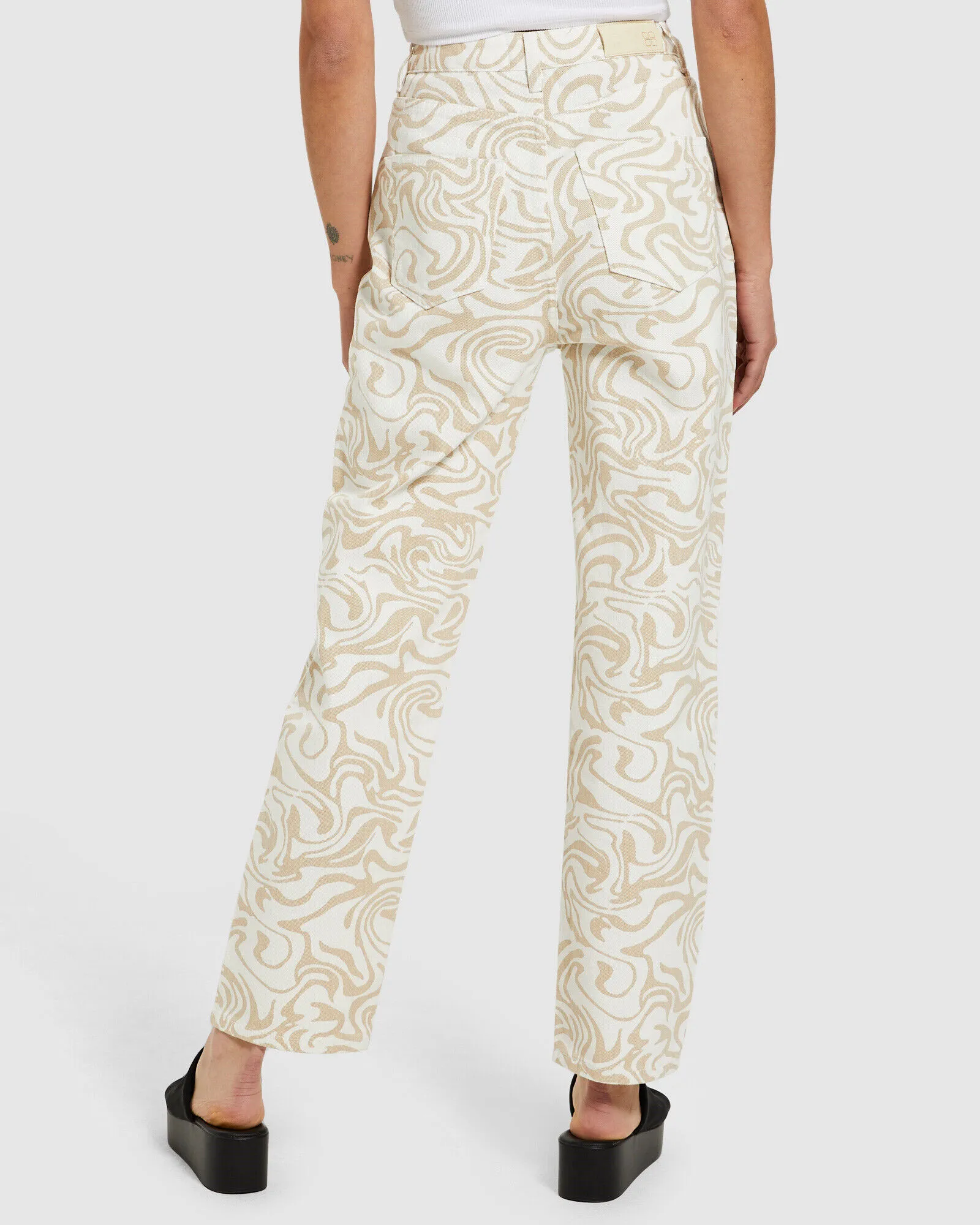 Insight Diane Marble Straight Leg Jeans Ecru Swirl