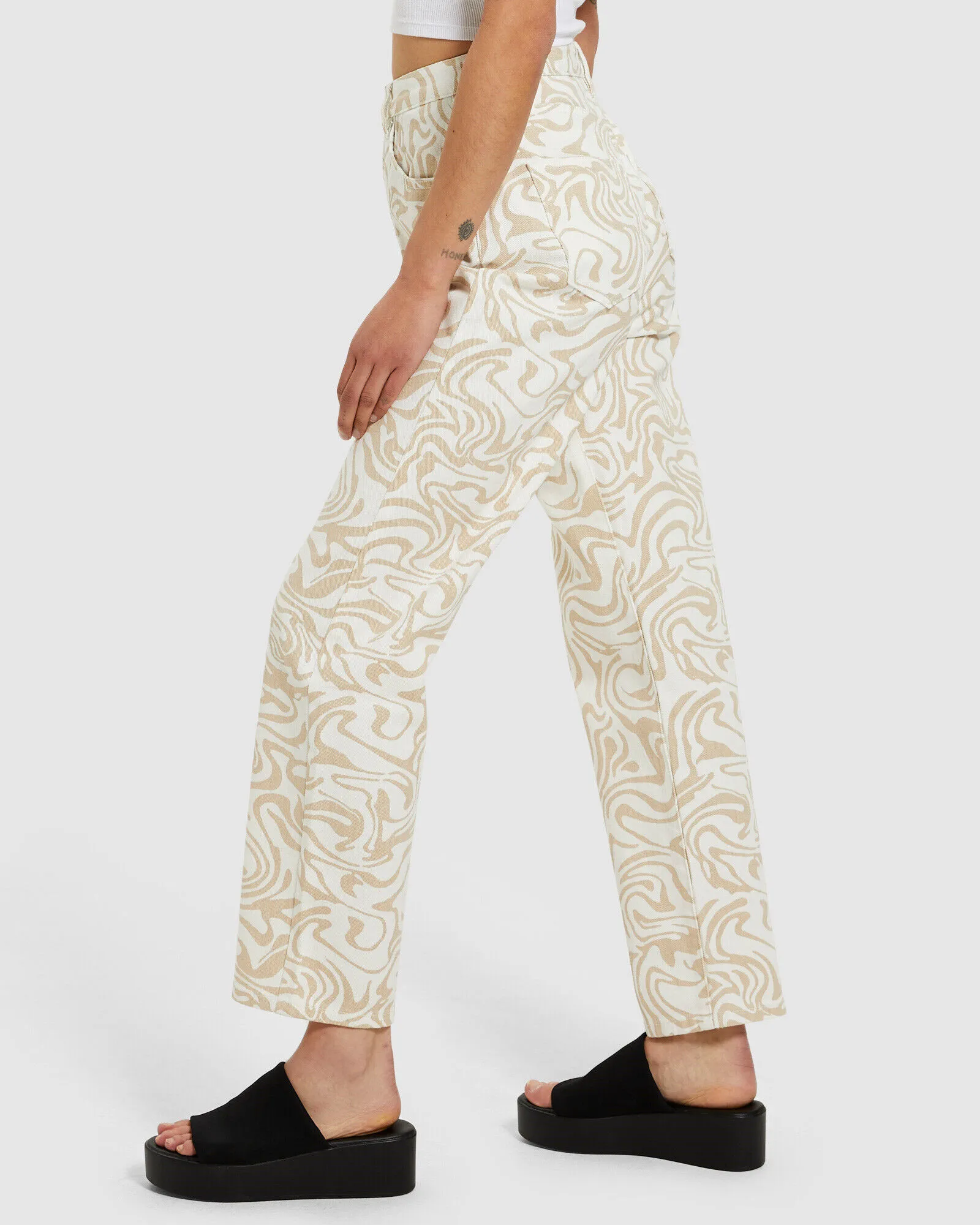 Insight Diane Marble Straight Leg Jeans Ecru Swirl