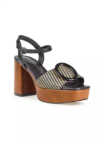 Kaleidoscope Black & Tan Textile Multi Platform Sandals | Kaleidoscope