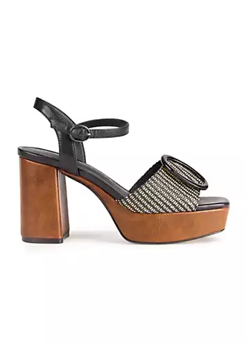 Kaleidoscope Black & Tan Textile Multi Platform Sandals | Kaleidoscope