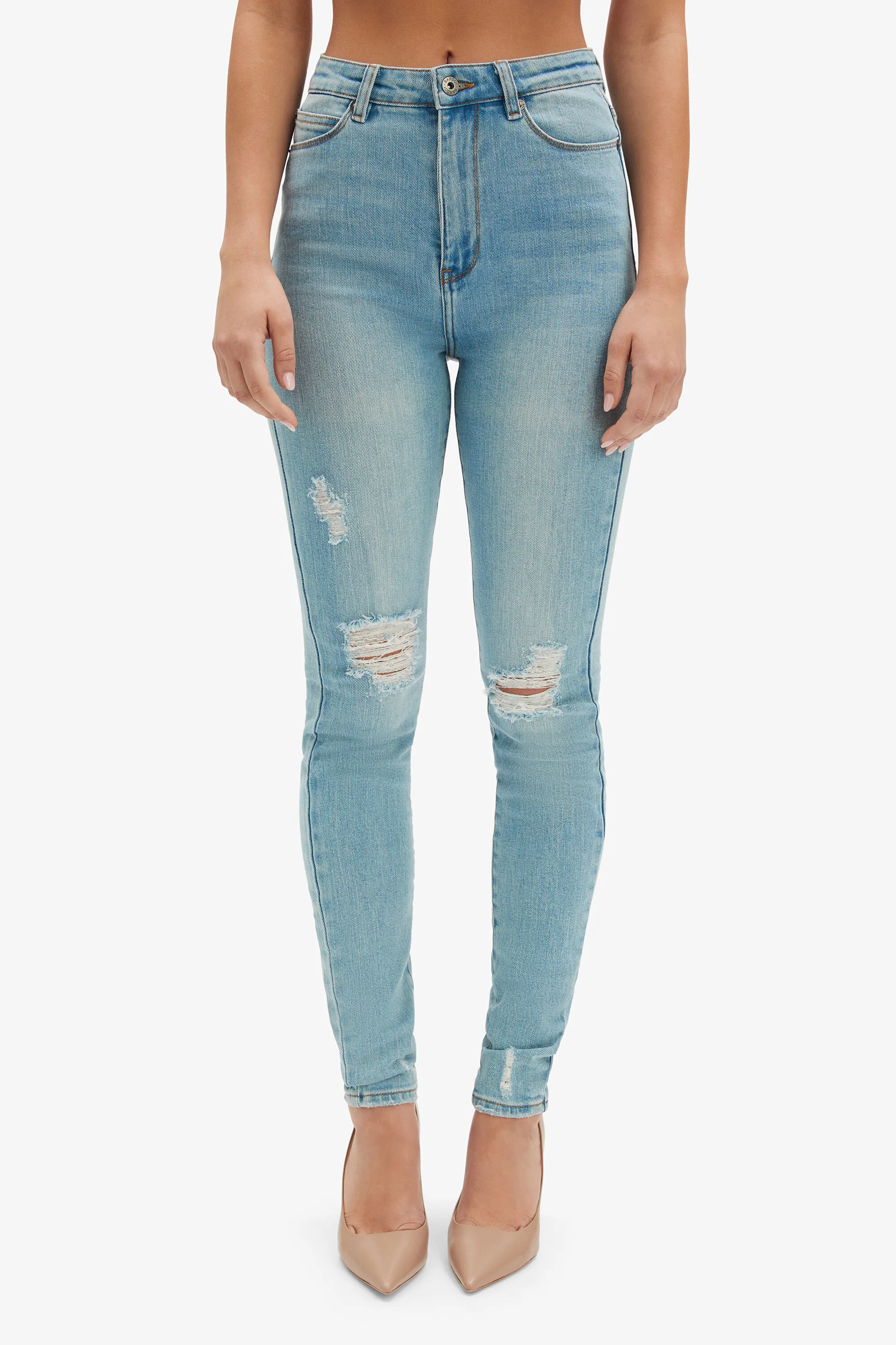 khloe super high tall jeans in mid blue