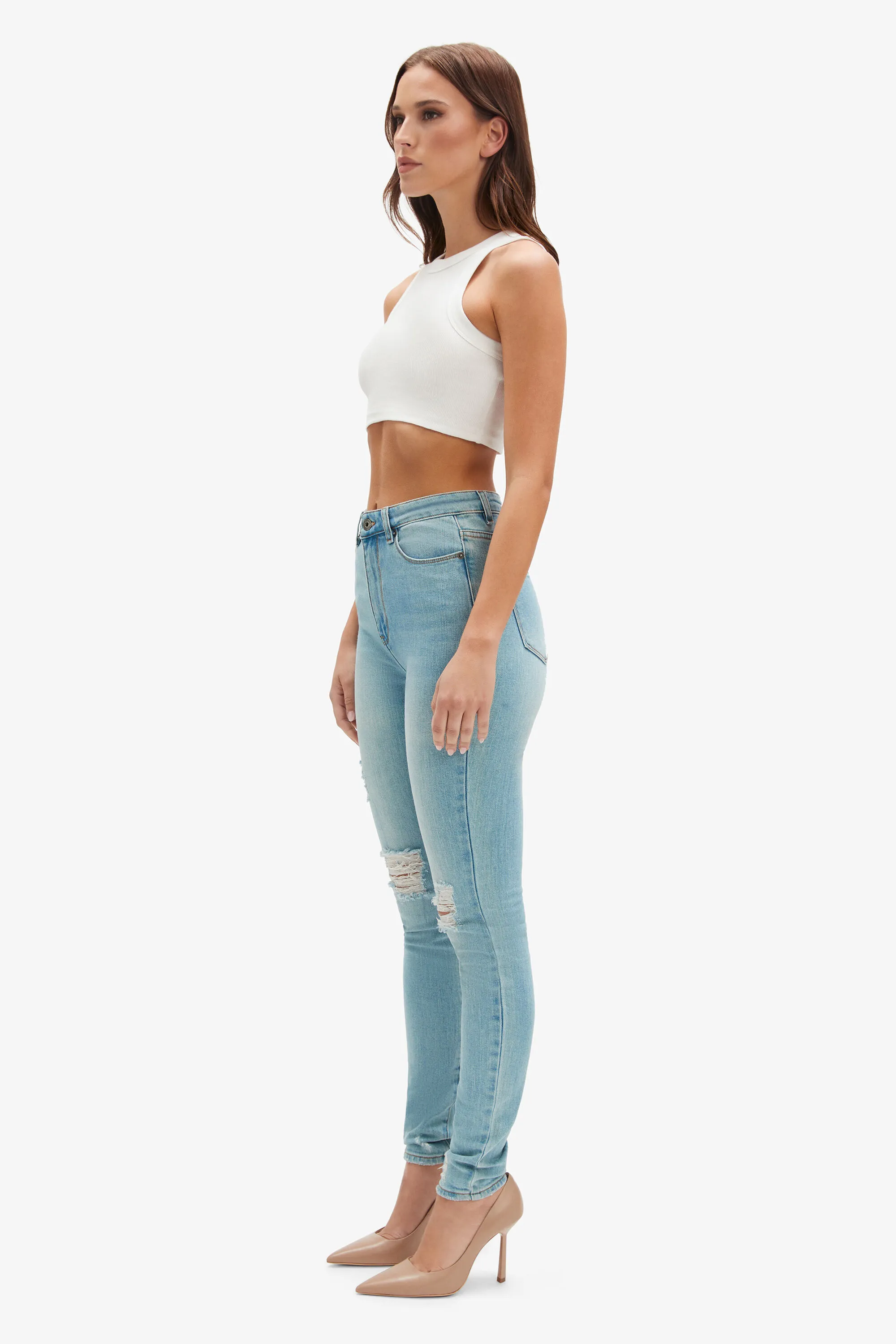 khloe super high tall jeans in mid blue