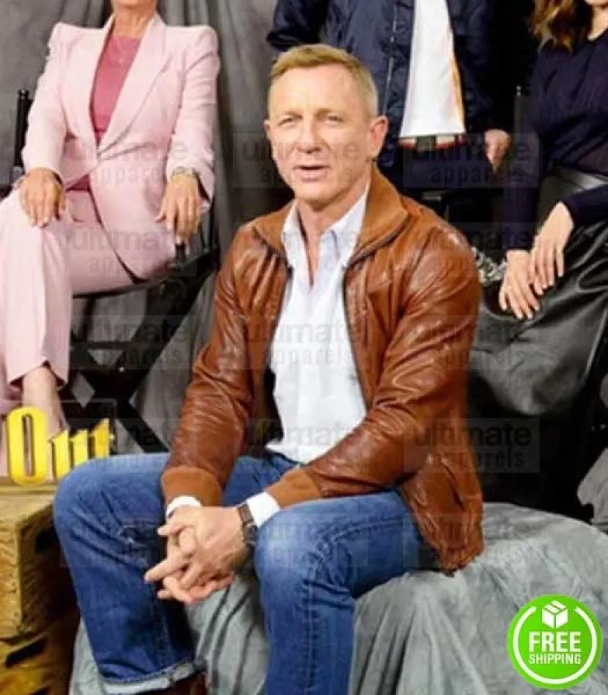 KNIVES OUT DANIEL CRAIG (BENOIT BLANC) BROWN LEATHER JACKET