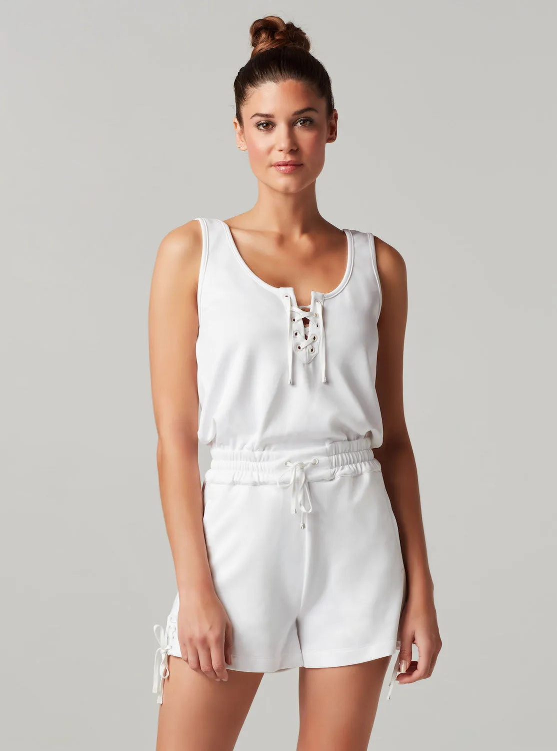 Lace Up Romper - White - Final Sale