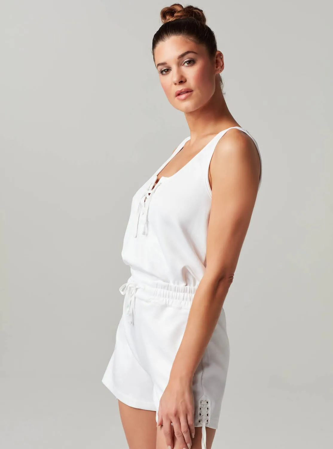 Lace Up Romper - White - Final Sale