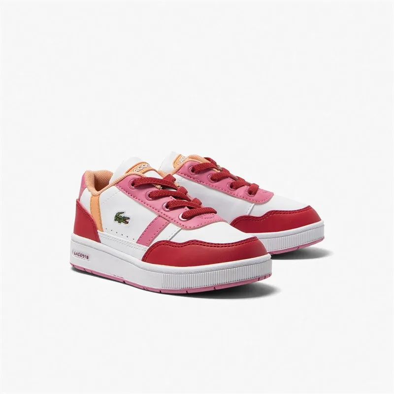 Lacoste Infant Girls T-Clip Trainers White/Pink